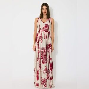 KOAI Beige And Red Floral Sleeveless Long Dress Medium
